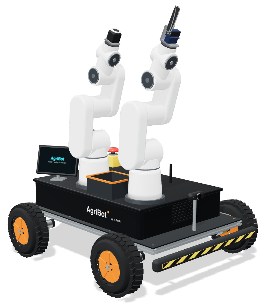 Robot ladang AgriBot dengan dua lengan robot, skrin dan perumah hitam